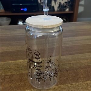 NWOT! Auntie Glass Tumbler with Bamboo Lid and Straw